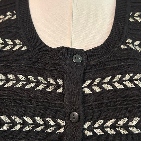 Charter Club Lurex Sparkle Stripe Cardigan Deep Black XL Preppy Boho Office Chic - Picture 4 of 8